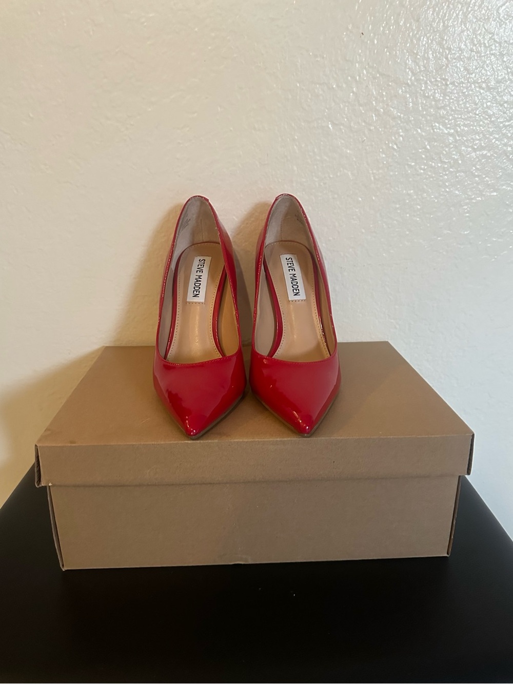 Steve Madden Red Patent Evelyn Pointed Toe Stilettos